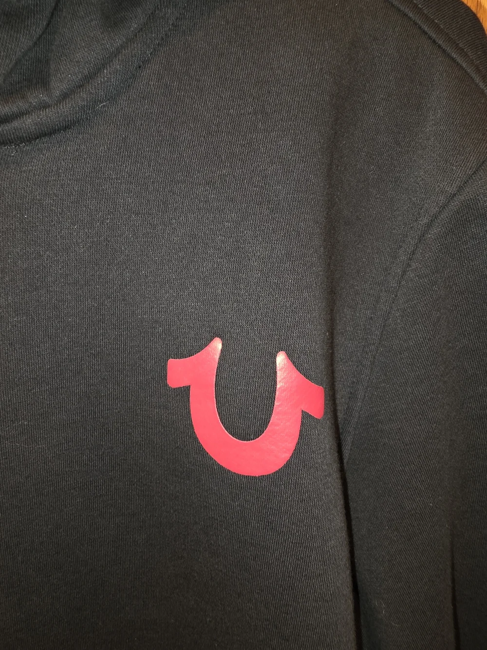 True Religion Black Zip-Up Hoodie with Red Logo